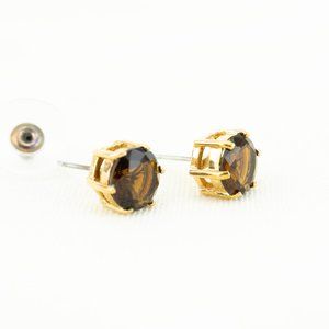 Gold and Brown Crystal Post Stud Earrings